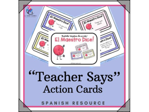 SPANISH VERSION - Teacher Says Action Verb Cards (Simon Says) - Task Cards