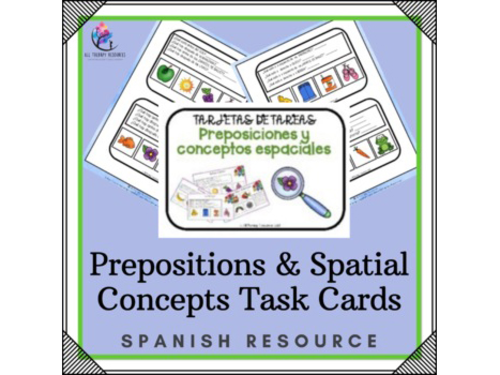 SPANISH VERSION - Prepositions & Spatial Concepts Task Cards - Speech Therapy