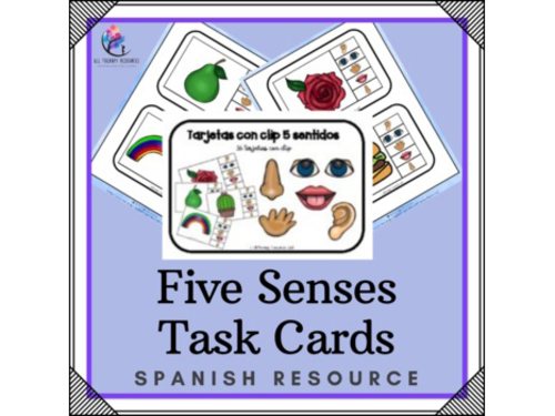 SPANISH VERSION - 5 Senses Clip Task Cards - Kindergarten Preschool Pre-K SPED