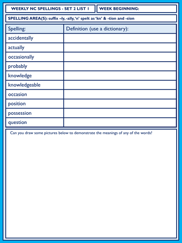 LKS2 Y3 & Y4 National Curriculum Spelling Homework Tasks - 10 x Weeks