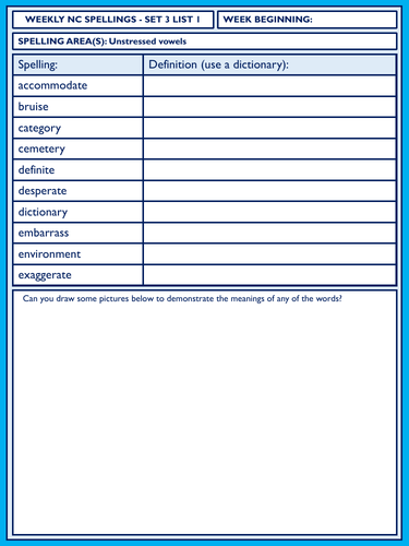 UKS2 Y5 & Y6 National Curriculum Spelling Homework Tasks - 12 x Weeks