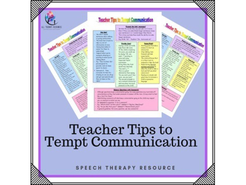 Teacher Tips to Tempt Commmunication - 1 Page Handout