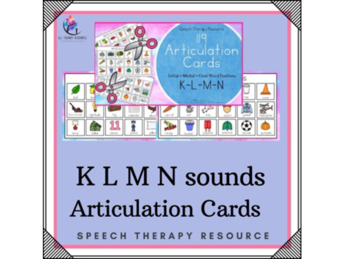 119 ARTICULATION CARDS (K L M N sounds with Visual Cues) Speech Therapy