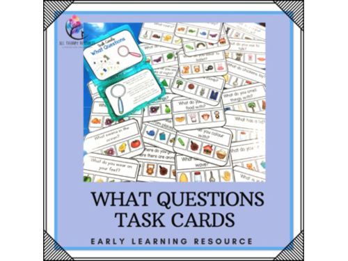 Wh (What Questions) Task Cards - visual supports -Speech Therapy Resource