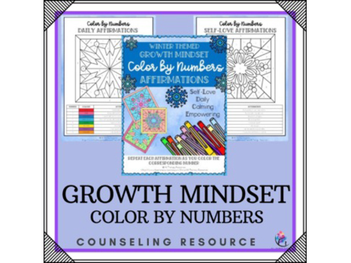 Winter SEL Color by Numbers - Mental Health Anxiety Growth Mindset Affirmations