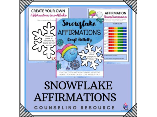 Growth Mindset Positive Affirmations Winter Snowflake Craft Activity Counseling