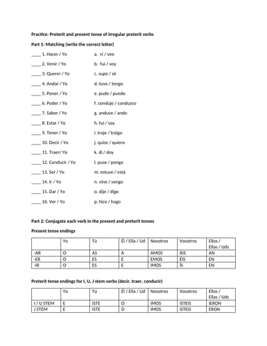 Irregular preterit and present tense practice