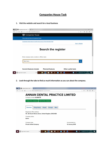 Companies house task - An introduction lesson into business studies