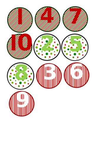 Christmas numbers 1-10 on circles