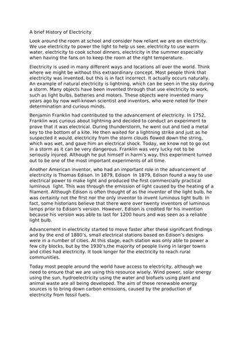 Electricity Comprehension sheet