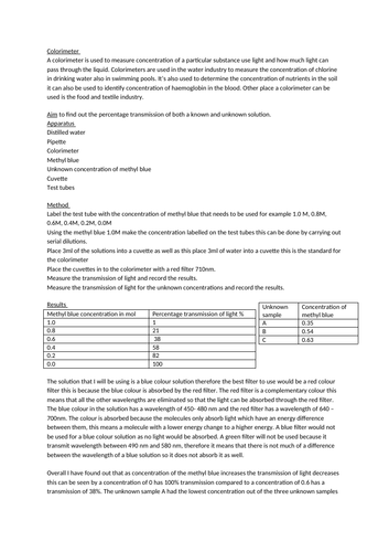 BTEC Applied Science UNIT 2 Colorimeter