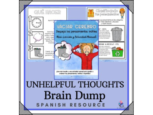 SPANISH VERSION - Unhelpful Thoughts Brain Dump -  Self-Esteem CBT Lesson SEL