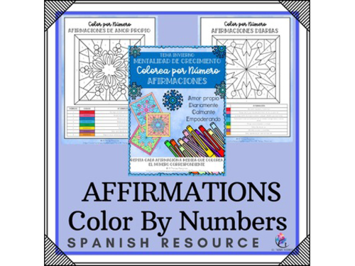 SPANISH VERSION | Winter Affirmations SEL Color by Numbers Mental Health Anxiety