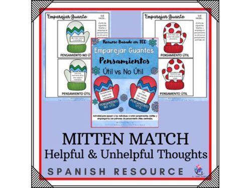 SPANISH VERSION -Helpful vs Unhelpful Thoughts Mitten Match - Winter Counseling