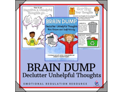 Unhelpful Thoughts Brain Dump | Self-Esteem CBT Mini Lesson Activity Craft SEL