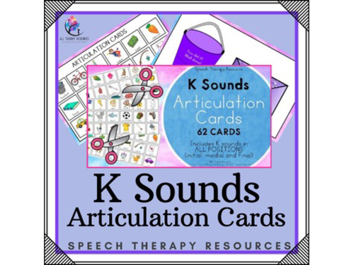 K Sounds - Articulation Cards with Visual Cues - Speech Therapy - All Positions