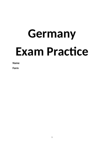 Edexcel History GCSE Germany Exam Question Practice Booklet