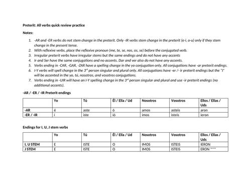 Preterit all verbs quick review practice