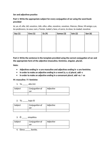 Ser and adjectives practice