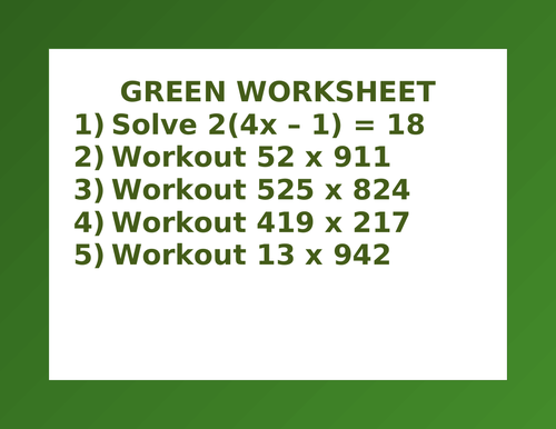 GREEN WORKSHEET 13