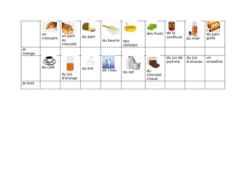 Le petit dejeuner various worksheets with differentiated writing, reading and translating tasks