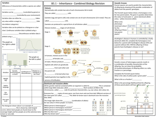 Ocr Gateway Gcse Comb Science Biology B5 Revision Mat Teaching Resources 3691