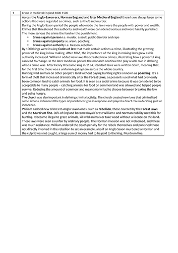 Crime and Punishment, EDEXCEL Paper One Complete Revision Cards