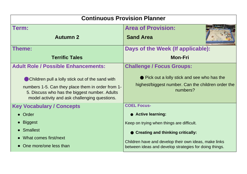 EYFS Continuous provision planning