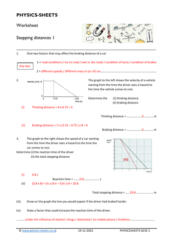 GCSE/IGCSE Stopping distance Questions and Answers