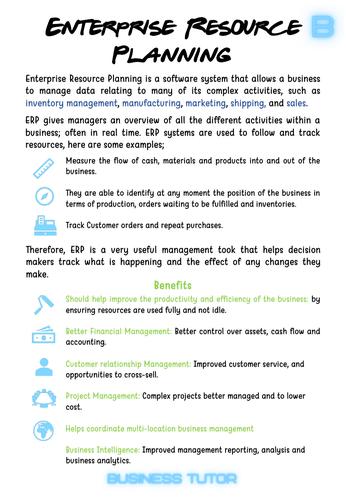 Enterprise Resource Planning Revision Sheet