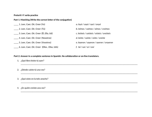 I-Y preterit verbs quick practice