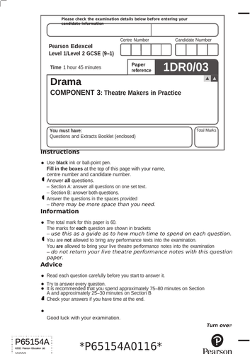 Practice Papers The Crucible/Live Theatre EDEXCEL GCSE