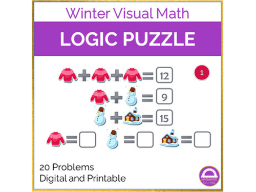 Winter Christmas Visual Math | Brain Teasers Activity Digital and Printable
