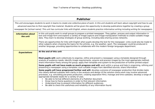 MS Publisher scheme of learning