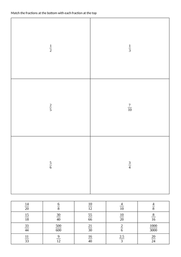 Equivalent fractions match