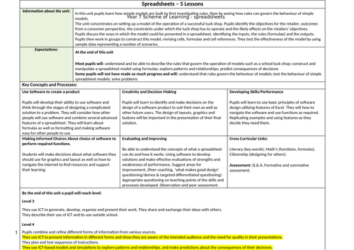 spreadsheets scheme of learning | Teaching Resources