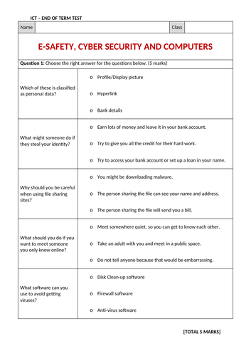 E-safety and cyber security assessment