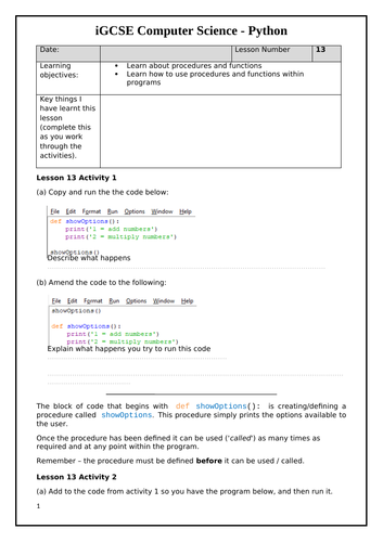 Procedures and functions in Python