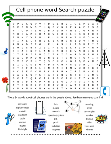 Cell Phone Word Search Puzzle (24 Words)