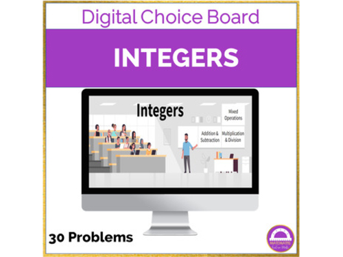 Math Digital Activity Negative Numbers Choice Board