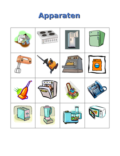 Apparaten (Appliances in Dutch) Huis Bingo
