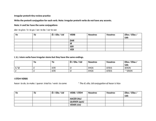 Irregular preterit tiny review practice