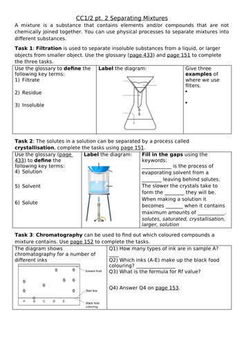 CC1/2 States of Matter & Mixtures Revision Sheet, Edexcel Combined Science x2