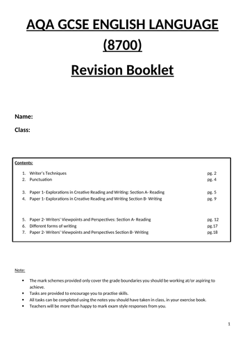 aqa-gcse-english-language-revision-booklet-teaching-resources
