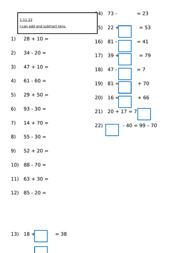 Add and subtract multiples of 10 | Teaching Resources