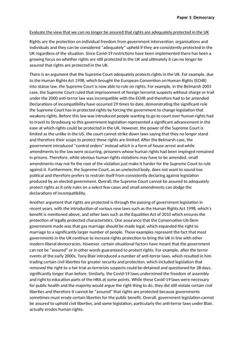A* A-level Politics Essay - are human rights protected