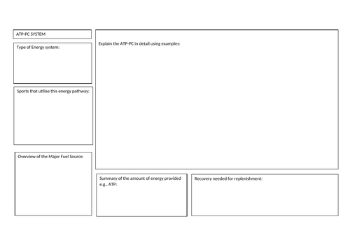 Anatomy and Physiology Energy systems ATP-PC worksheet