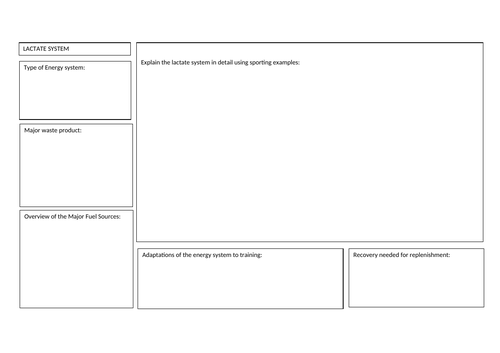 Anatomy and Physiology energy systems Lactate system worksheet