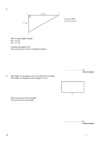 Pythagoras and Trigonometry Exam Questions