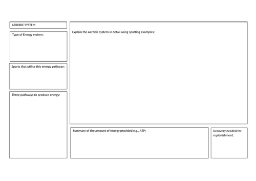 Anatomy and Physiology Energy systems Aerobic System worksheet